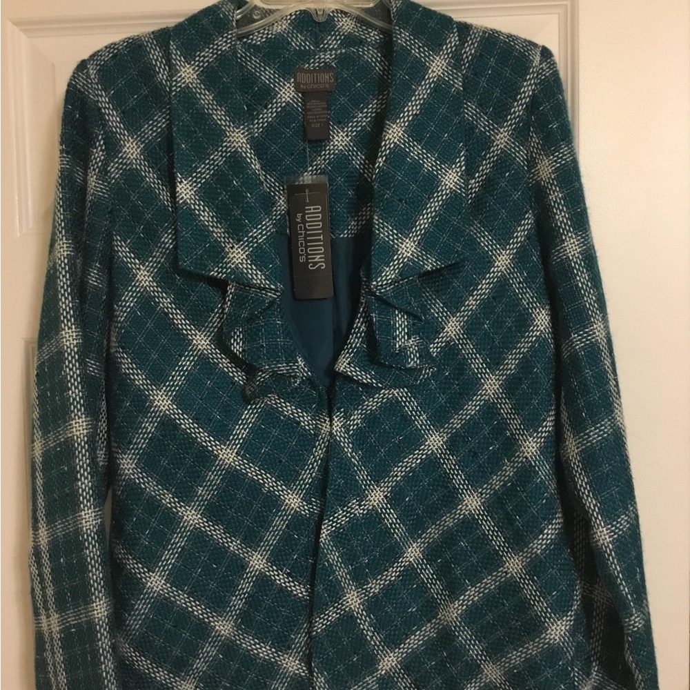 Chico's Teal and White Plaid Blazer